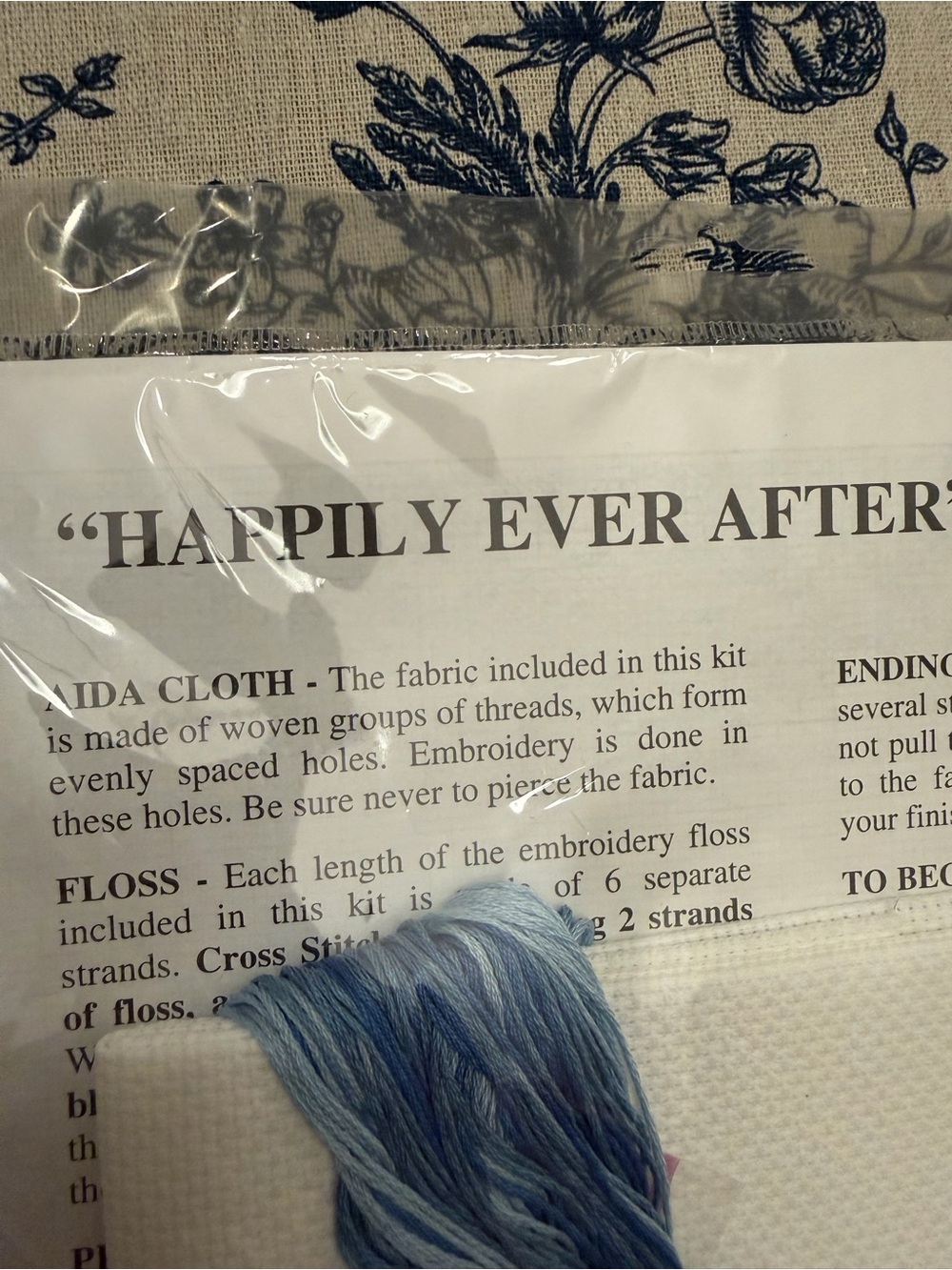 RARE FIND Happily Ever After Cross Stitch Kit Blue Floral Wedding Gift Fantasy - Picture 4 of 6